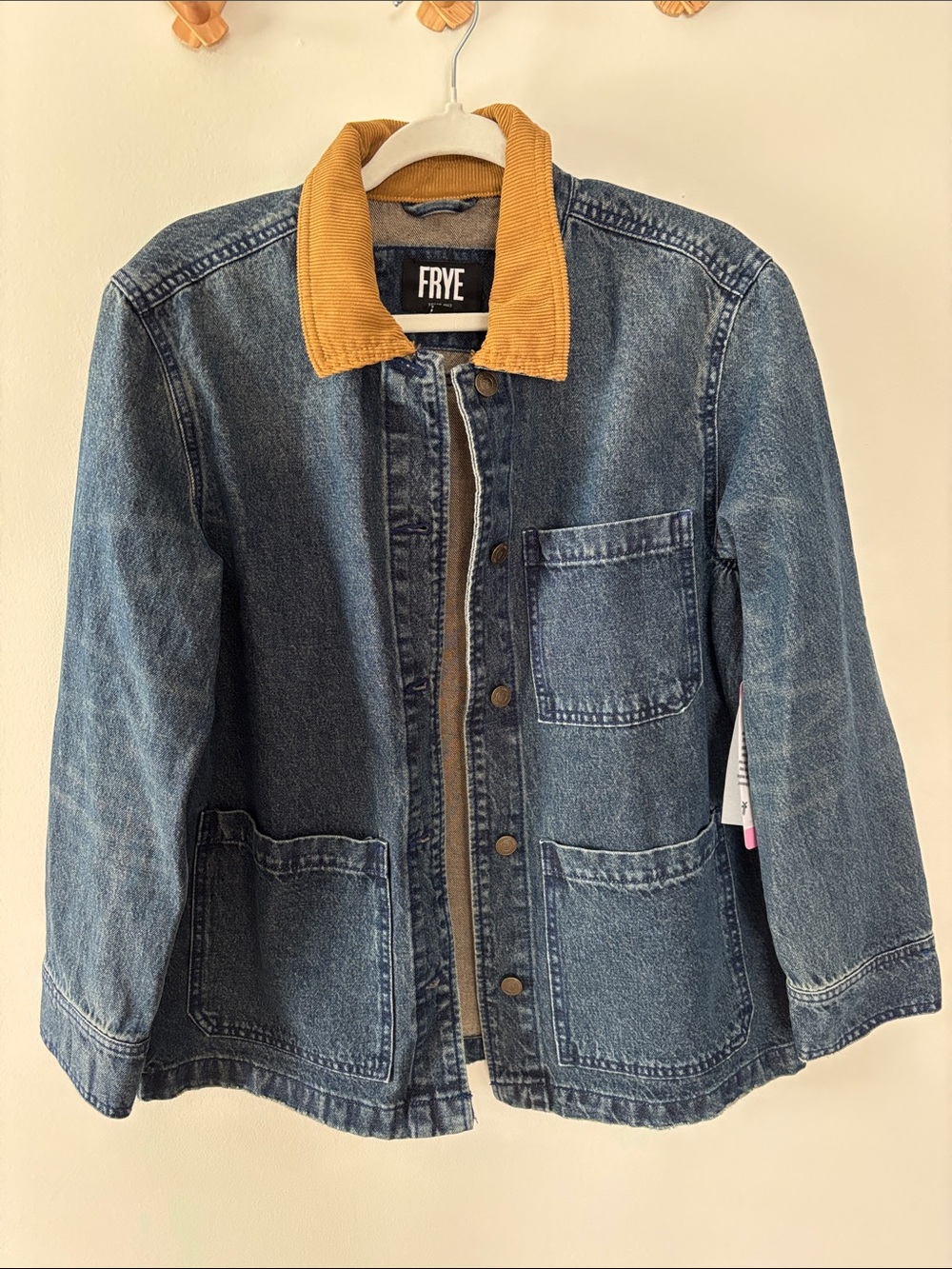 FRYE Blue Denim barn Jacket with Corduroy Collar